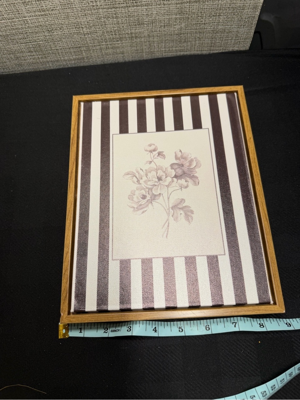 Floral Stripe Framed Wall Art - Cream & Brown